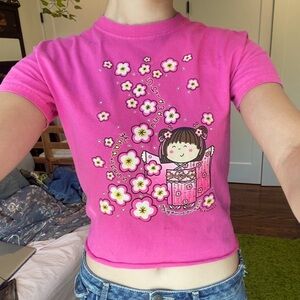 hanes cherry blossom pink cropped tee shirt